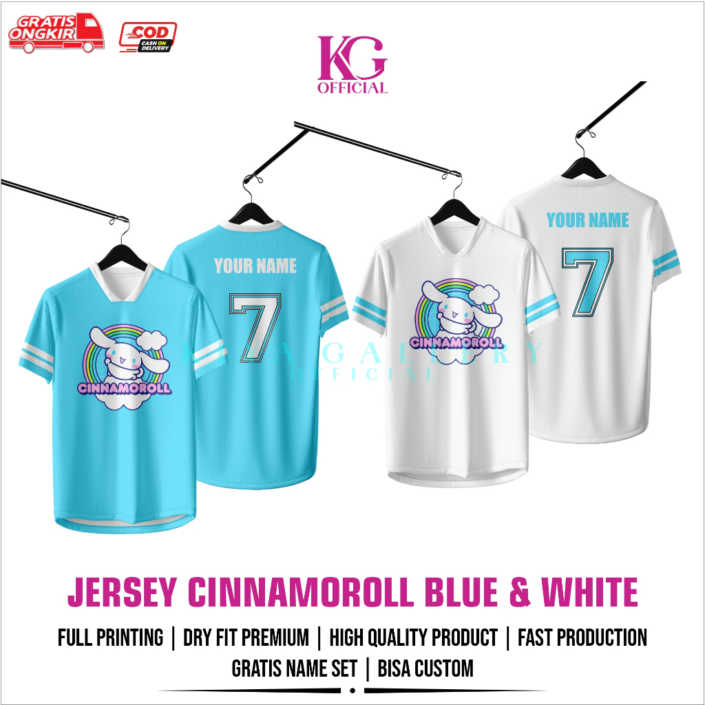 Cinnamoroll BLUE AND WHITE JERSEY FULL PRINTING FREE NAME AND NOPUNG | Shopee Malaysia