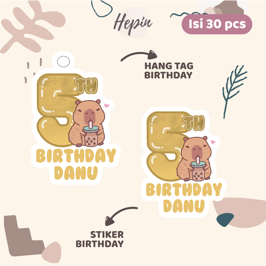 (30pcs) Diecut label hang tag CAPYBARA /cute print birthday hang tag ...