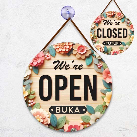 Open closed sign board, floral print mdf board | Shopee Malaysia