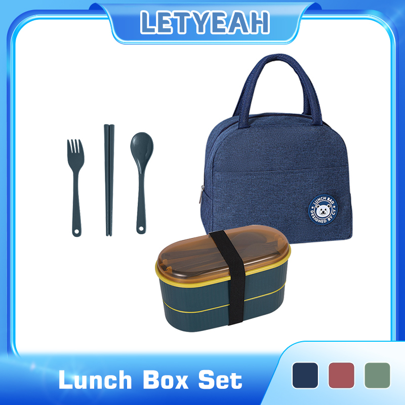 Letyeah Lunch Box set Portable Two layer Lunch Box set Dinner set with