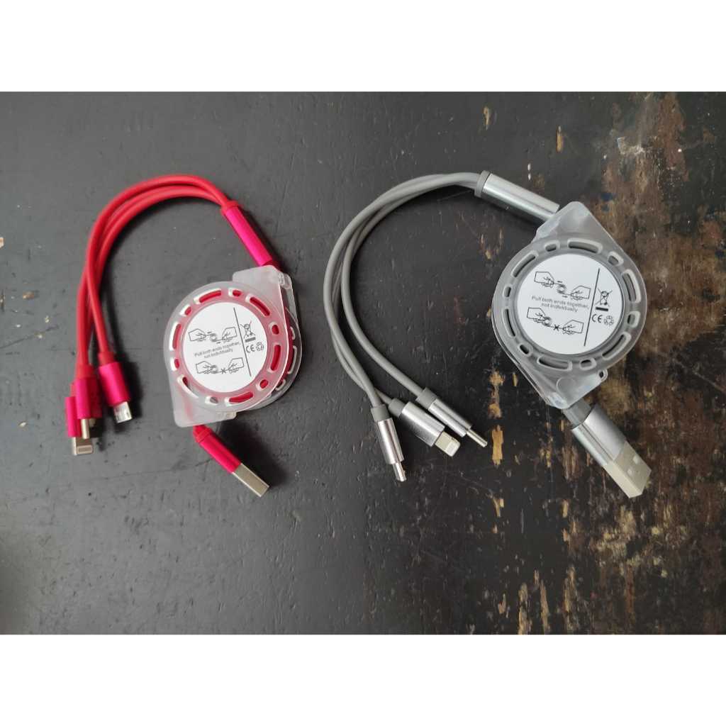 Stretch Roll Cable 3 in 1 2.4A Fast Charging 1 Meter Retractable Micro ...