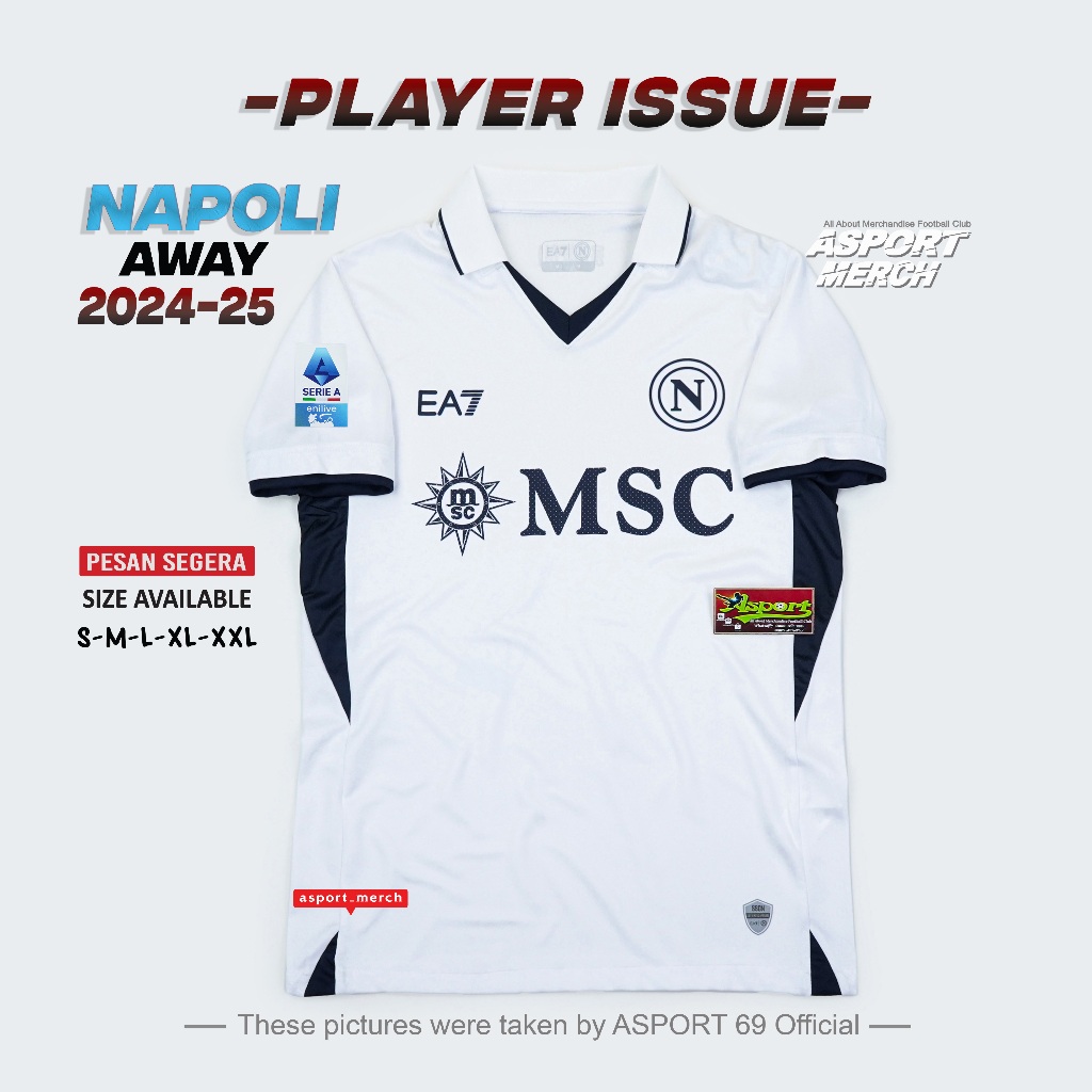 thumbnail image 2 of SSC Napoli Second Away Jersey 2025/2026 – EA7 Fan Version, Customizable, Short Sleeve, White 2 of 5