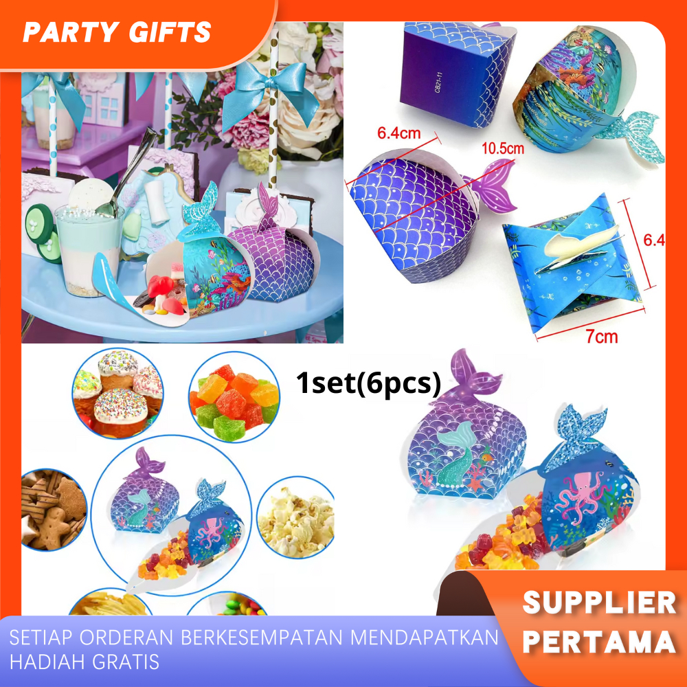 Partygifts 6pcs Disposable Candy Snack Box Mermaid Pattern Birthday ...