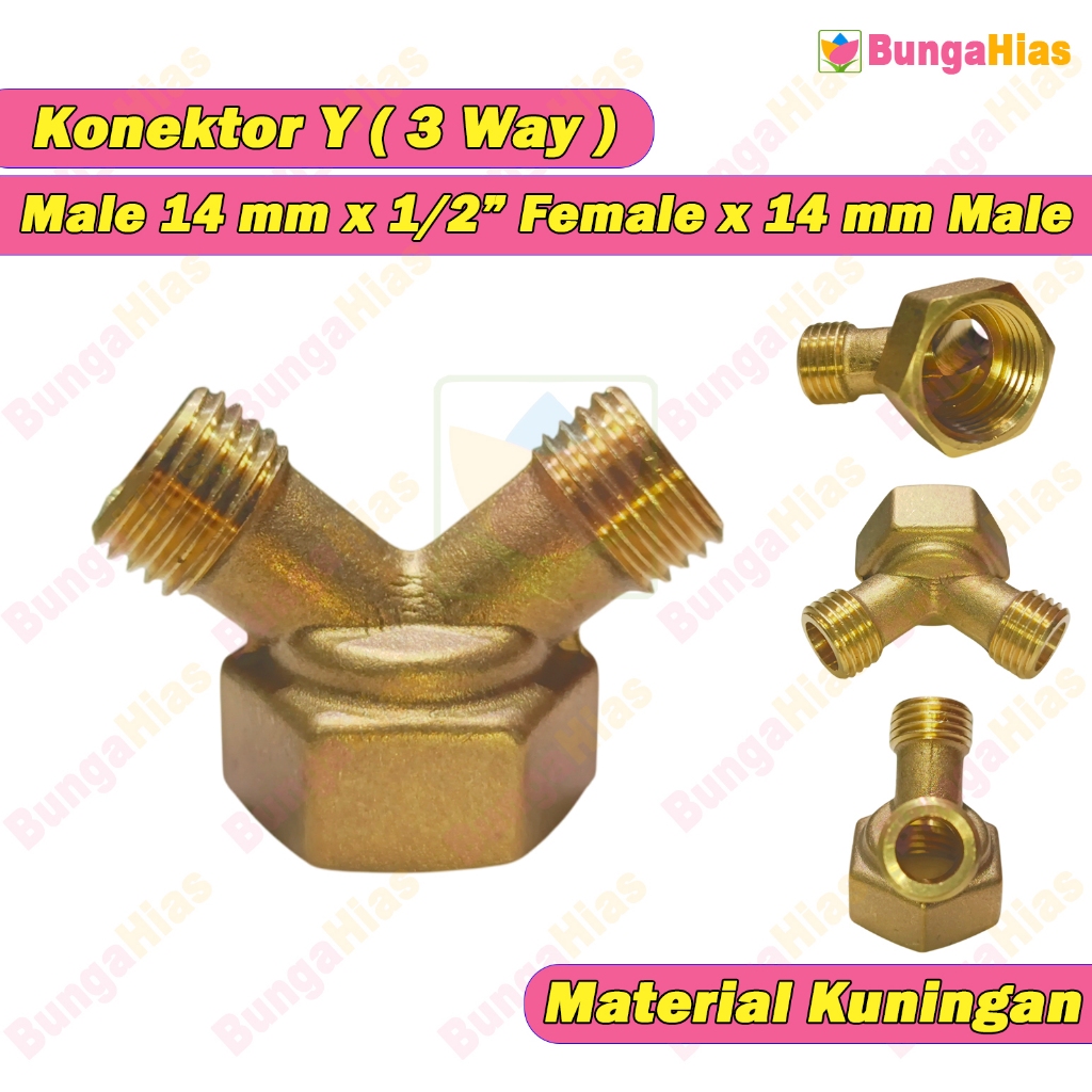 Y Male Connector 14 mm x 1/2 Female x 14 mm Male Nepel 3 Way Drat ...