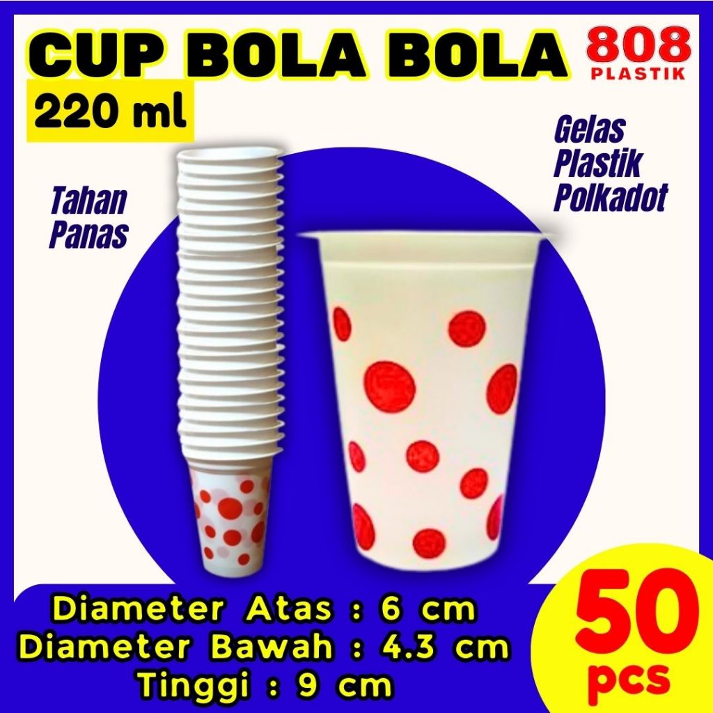 PUTIH MERAH Polka dot Red Ball Cup Milk White Plastic Cup Red Ball ...