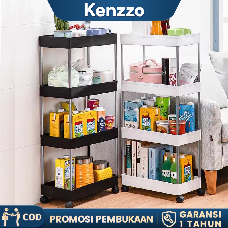 Kenzzo Square Trolley Rack Kitchen Rack 4 Tier Multipurpose Shelf With ...