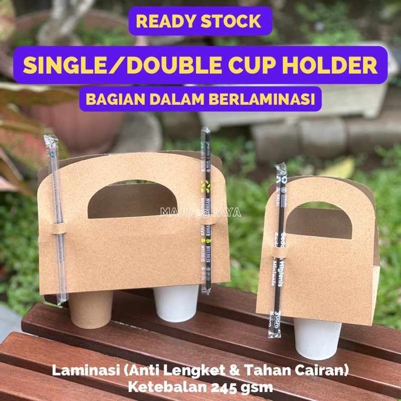 Single Cup / Double Cup Laminated Brown Kraft Paper Cup Holder | Take ...