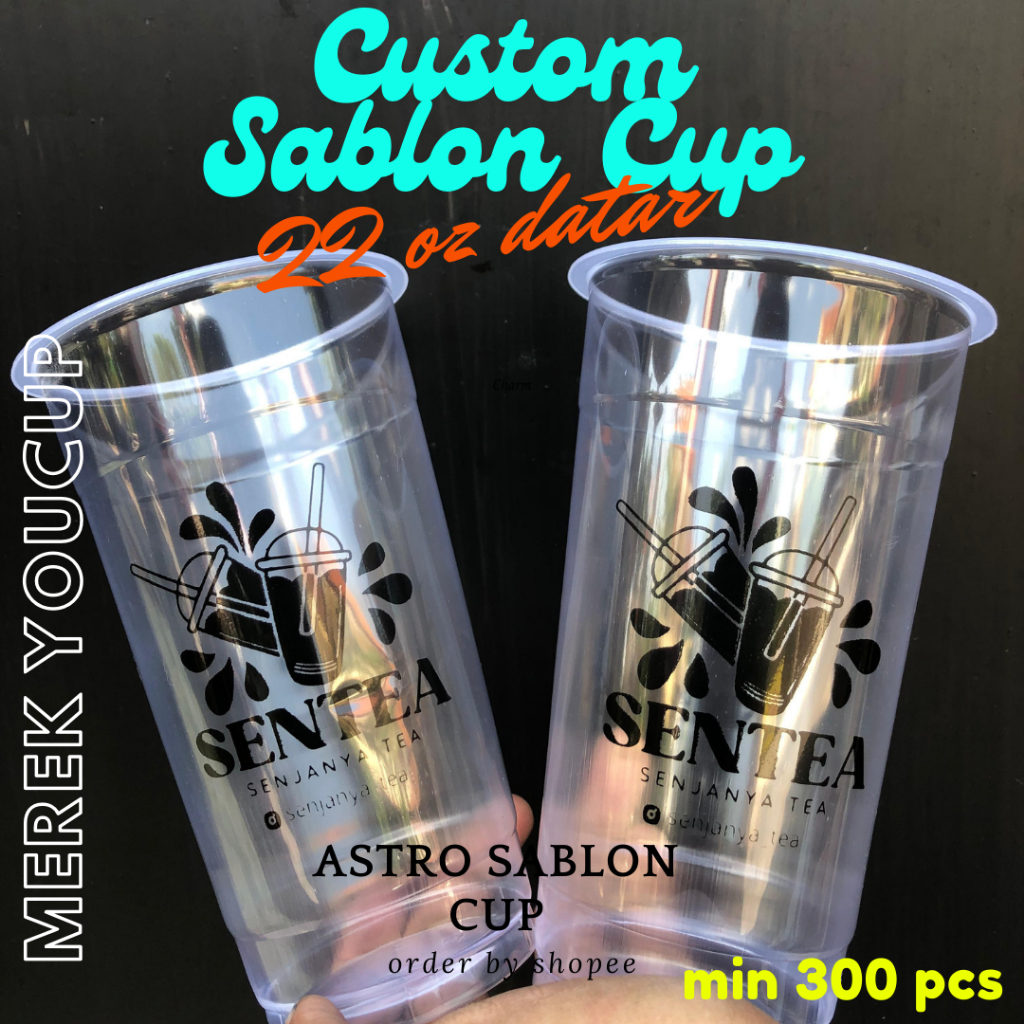 Youcup Flat 22 oz Plastic Cups Custom Screen Printing Brand - Thick ...
