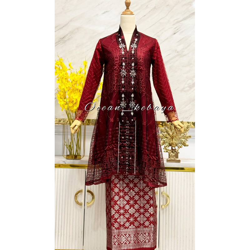 HITAM Black tulle kartini style kebaya with sequin color embroidery ...