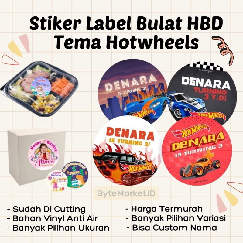 (50 Pcs) Custom Round Stickers Bento Hampers Hot Wheels Birthday ...
