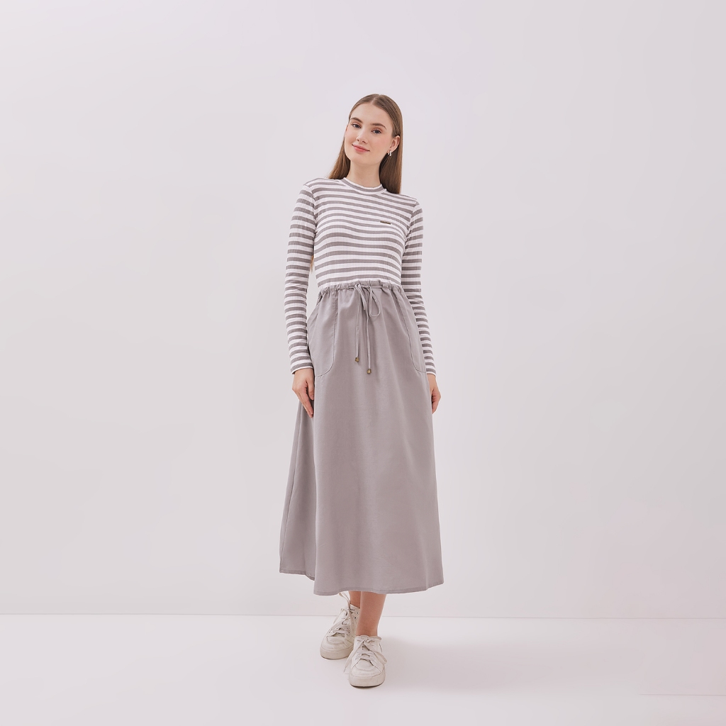 GRAPHIS Striped Combination Maxi Dress - Grey | Shopee Malaysia