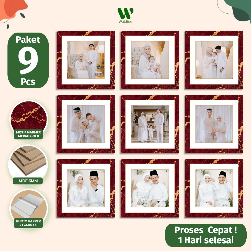 MERAH Print Photo And Red Gold Aesthetic Marble Frames 9pcs | Shopee ...