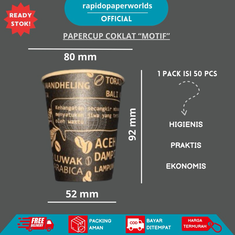 50pcs] 8oz Paper Cup/Heat Resistant Coffee Tea Paper Cup/Hot Paper Cup ...