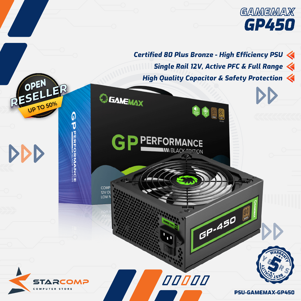 Gamemax GP450 PSU 450W 80 PLUS Bronze Single Rail 12V Full Range High ...