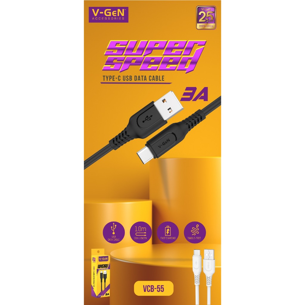 Usb Type C V-GeN VCB-55 Fast Charging 3A Data Cable 1 Meter Round Cable ...