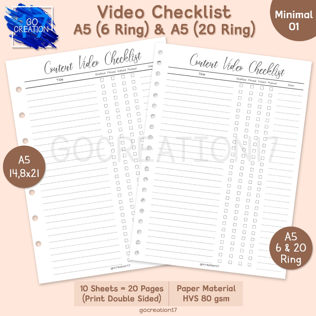 Simple Minimalist A5 Simple Minimalist Binder Content Video Checklist Paper Planner Book ...