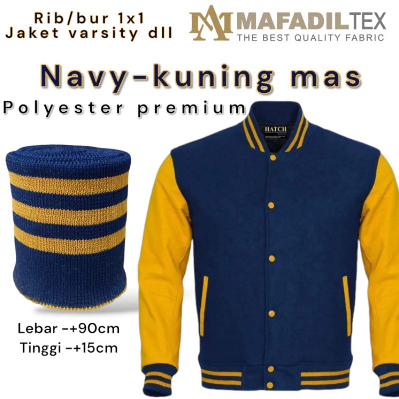 Navy blue rib/bur fabric with yellow stripes, thick premium polyester ...