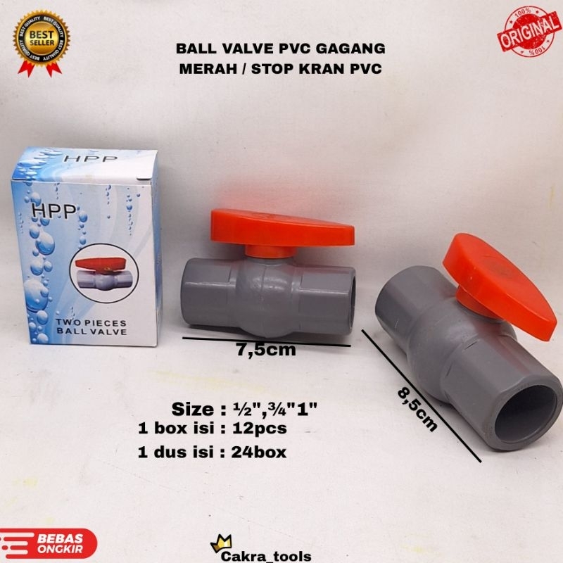 MERAH Red HANDLE PVC BALL VALVE / PVC STOP FAUCET 1/2