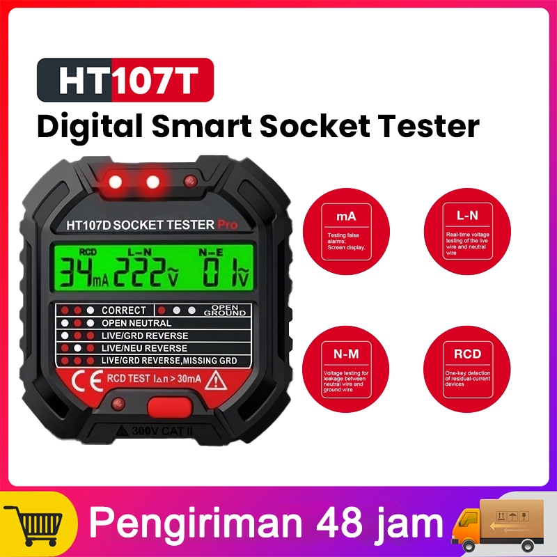 Socket Tester Digital HT107D Earthing Tester 48V-250V Electric Leak ...