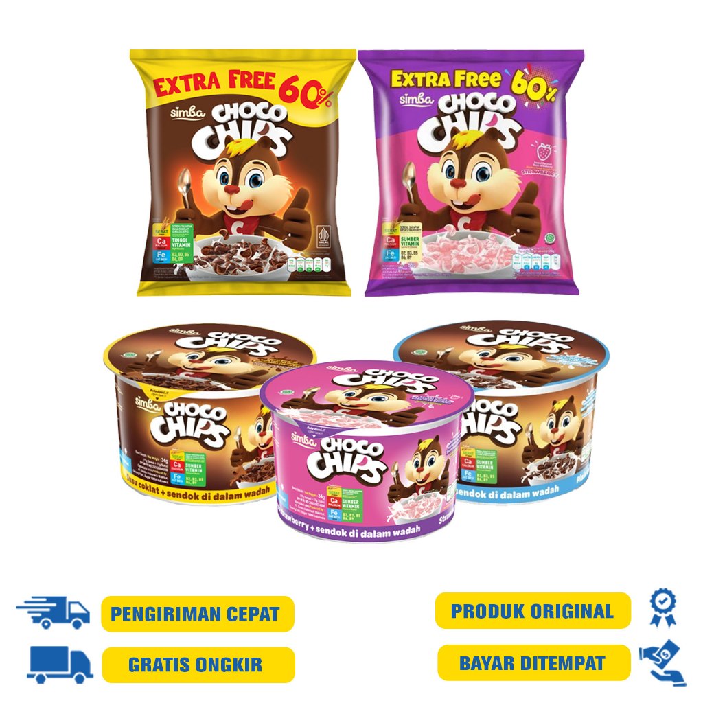 Simba Cereal Choco Chips 34|55 GR - Bag | Cup - Strawberry | Chocolate ...
