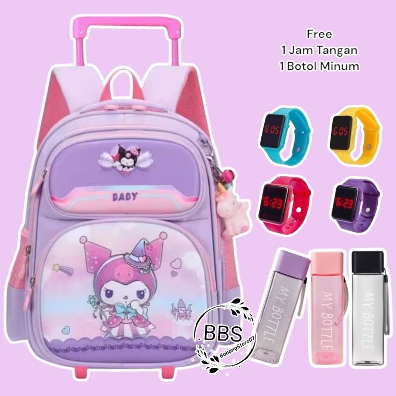 Bbs Girls' Trolley Bag Kuromi Children's Trolley Backpack Package ...