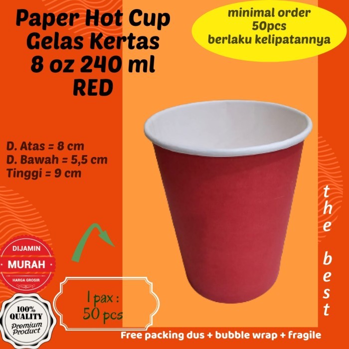 MERAH Paper Hot Cup 8 oz 240 ml RED Paper Cup contains 50 pcs Hot drink ...