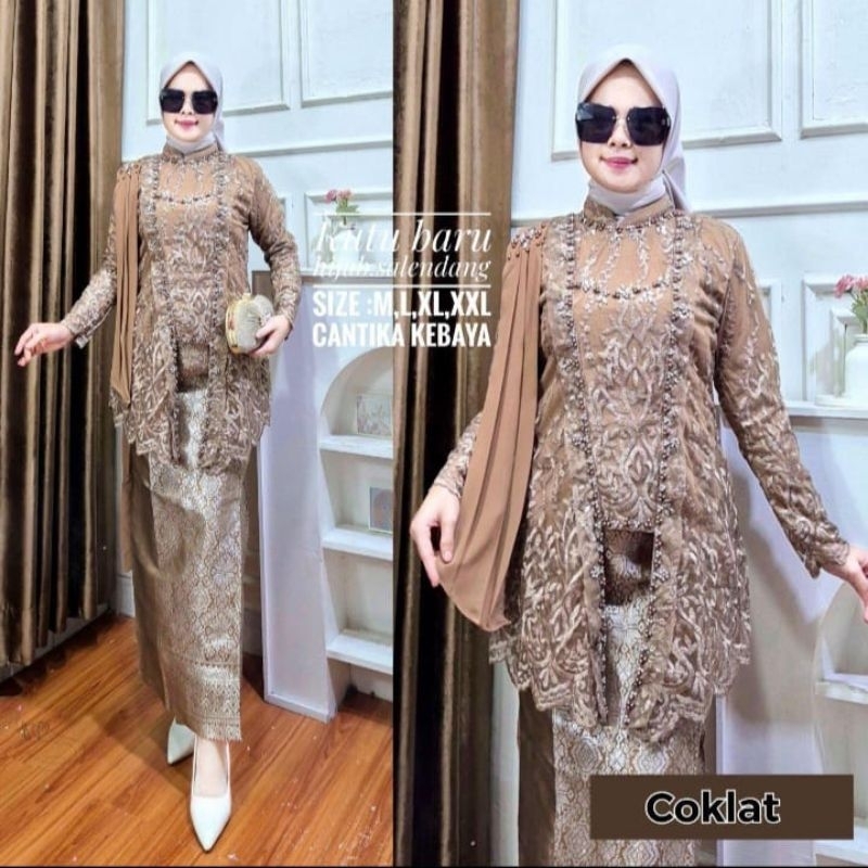 New Kutu Kebaya Set Modern Women's Sequin Tille Shawl Hijab Songket ...