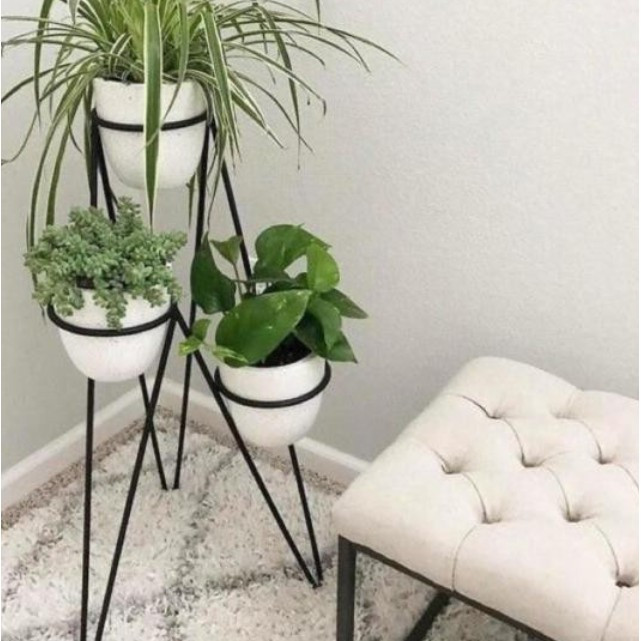 Pot rack / 3 hole pot rack / minimalist planter / 3 in 1 standing iron ...