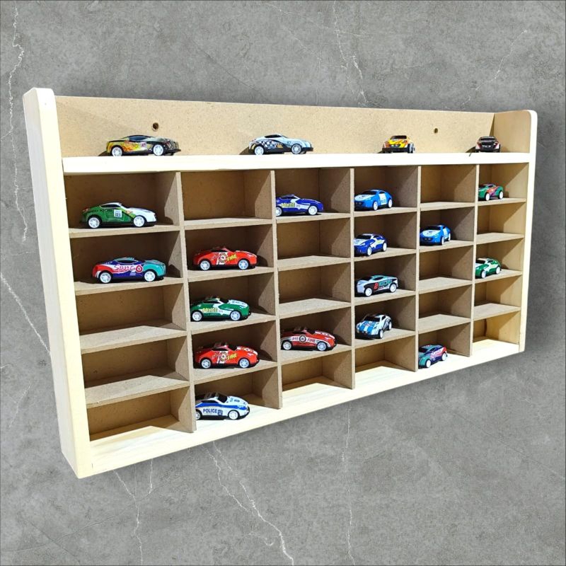 Hotwheels rack contains 30 Natural wood color slots Hot Wheels Display ...