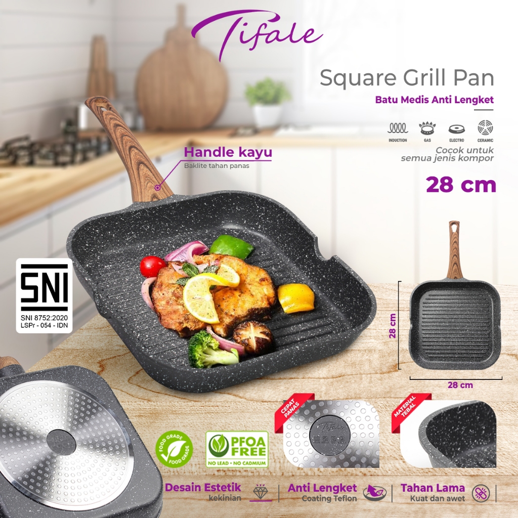 PERALATAN Tifale Grillpan 28 CM Black Granite Grill Pan Non-Stick ...