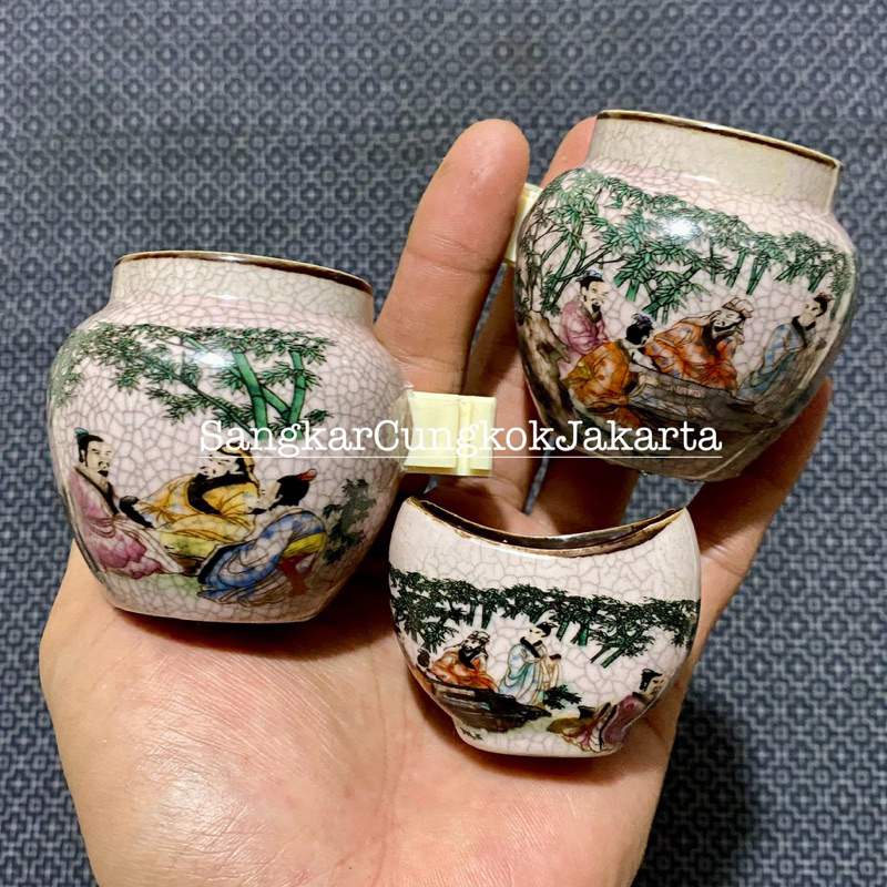Large Ceramic Cepuk Old Model Cracked Thousand Ori Cungkok Set 3PCS ...
