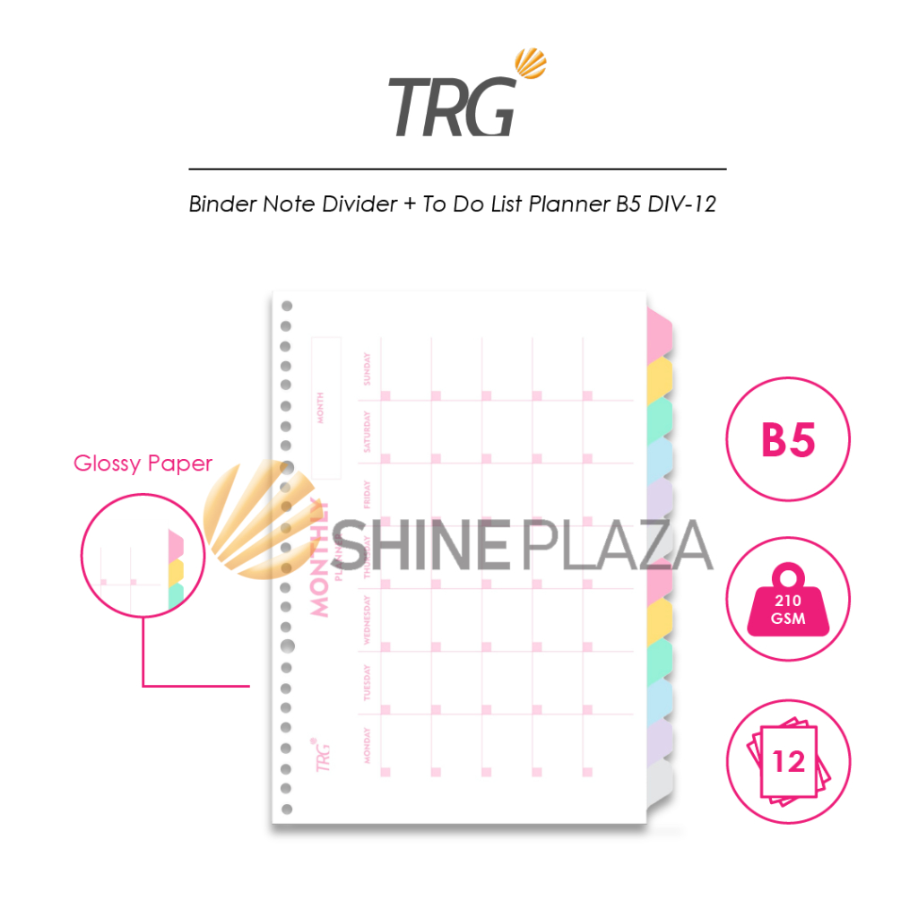 Trg Loose Leaf Note Binder Divider B5 DIV-12 - Monthly Planner To Do ...