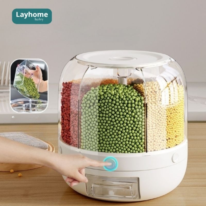 6 Kg Liter Rotating Rice Dispenser Aesthetic Storage Container Cereal ...
