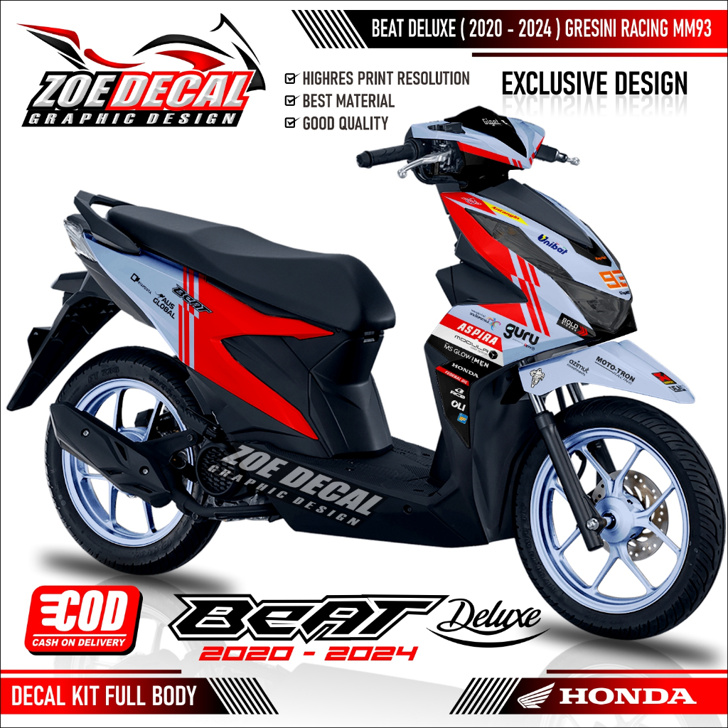 New Decal FULL BODY Honda Beat Delux Motif GRESINI RACING MM93 mgp2024 ...