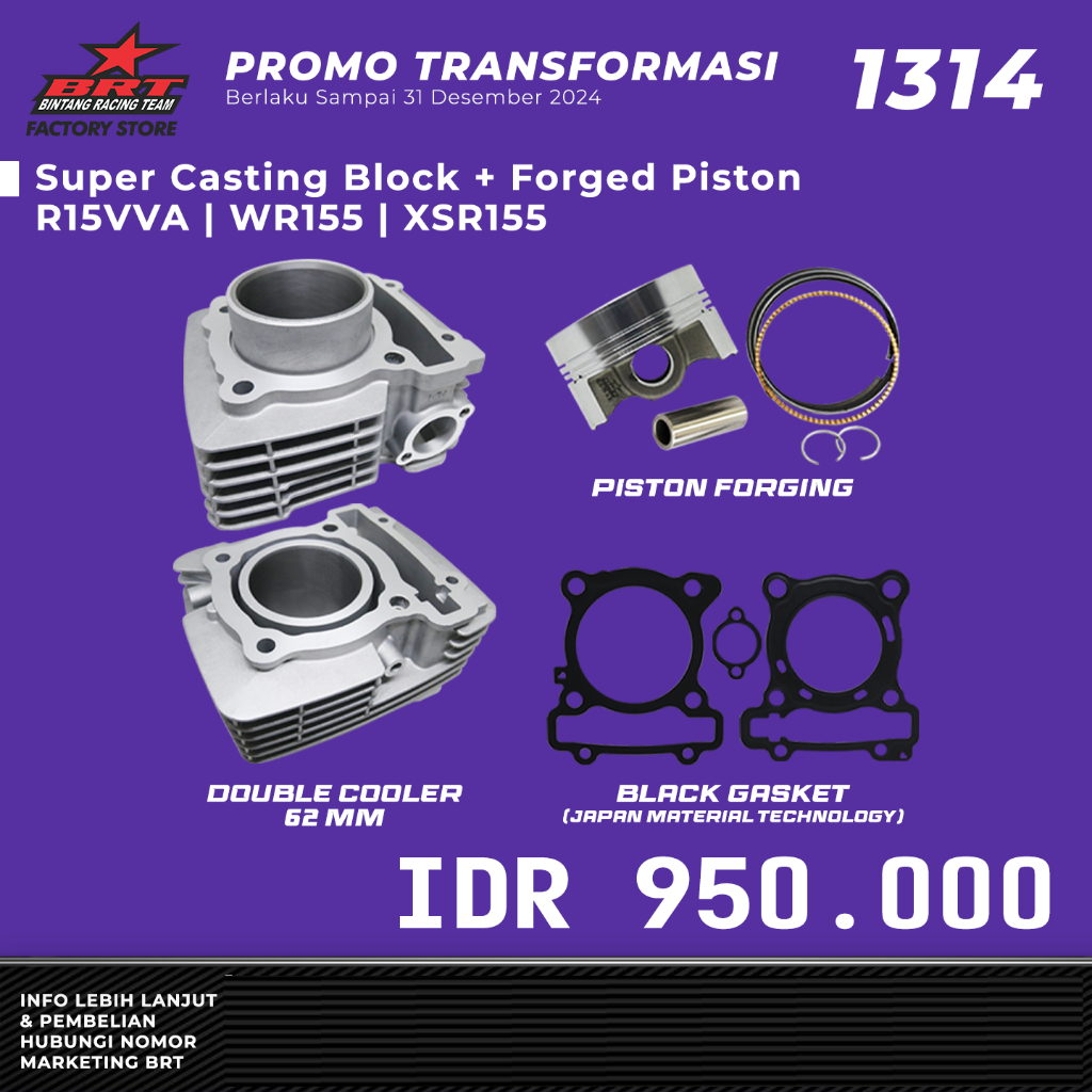 Double COOLER BLOCK 62.2.00 MM + FORGED PISTON R15 VVA/WR155/XSR155 BRT ...