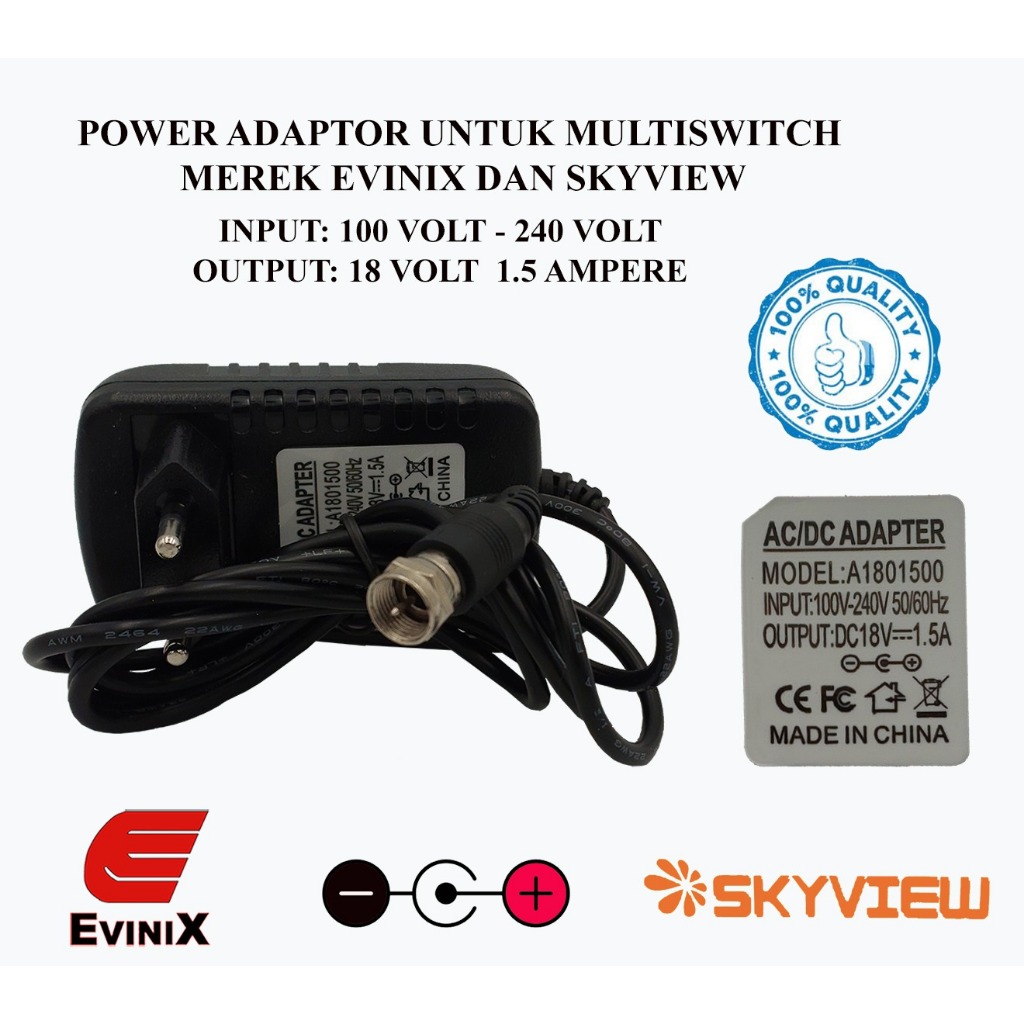 Original 18V 1.5A adapter for all types of Multiswitch Skyview Evinix ...