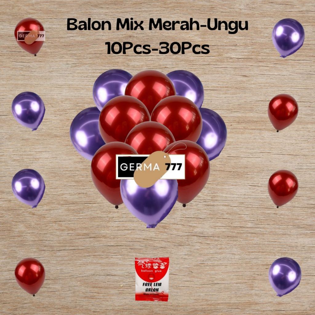 MERAH Red Metallic Latex Balloon Package Mixed Colorful Birthday Party ...