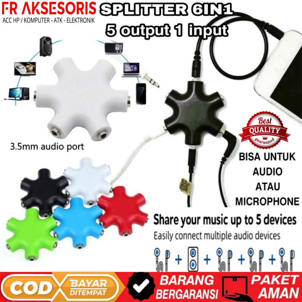 Audio splitter 6 IN 1 splitter 6in1 5 output 1 input aux Jack 3.5mm ...