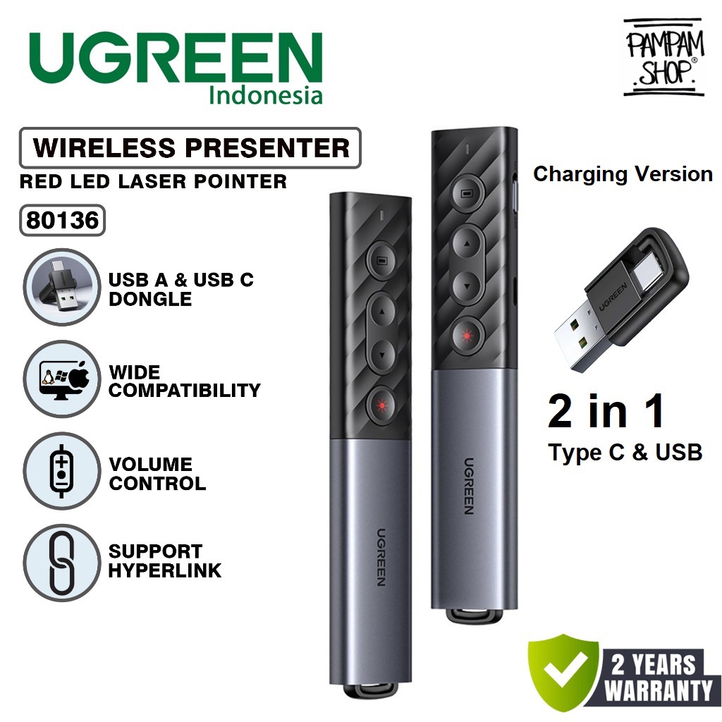 MERAH UGREEN 80136 Laser Pointer Presenter RED Type C USB Dual ...