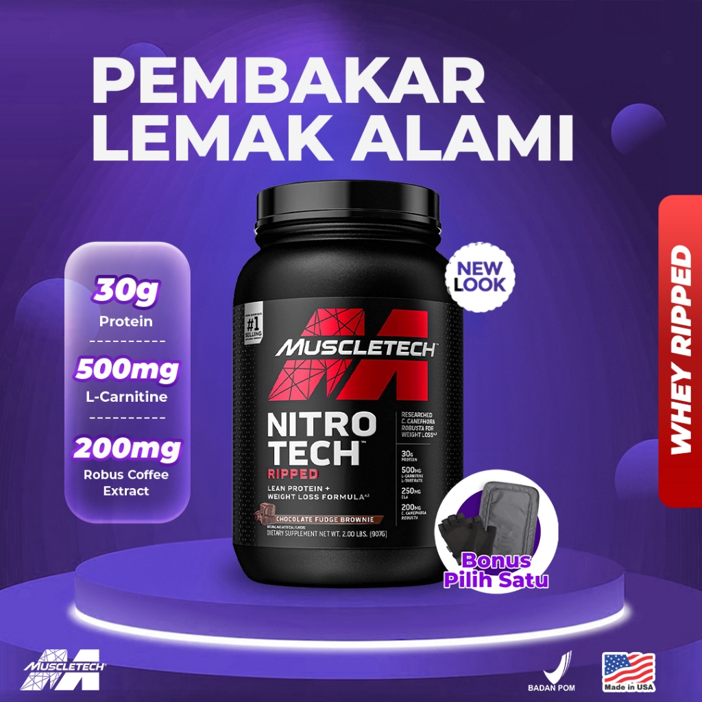 Muscletech Nitrotech Ripped 2 LBS Whey Protein + Fat Burner | Shopee ...