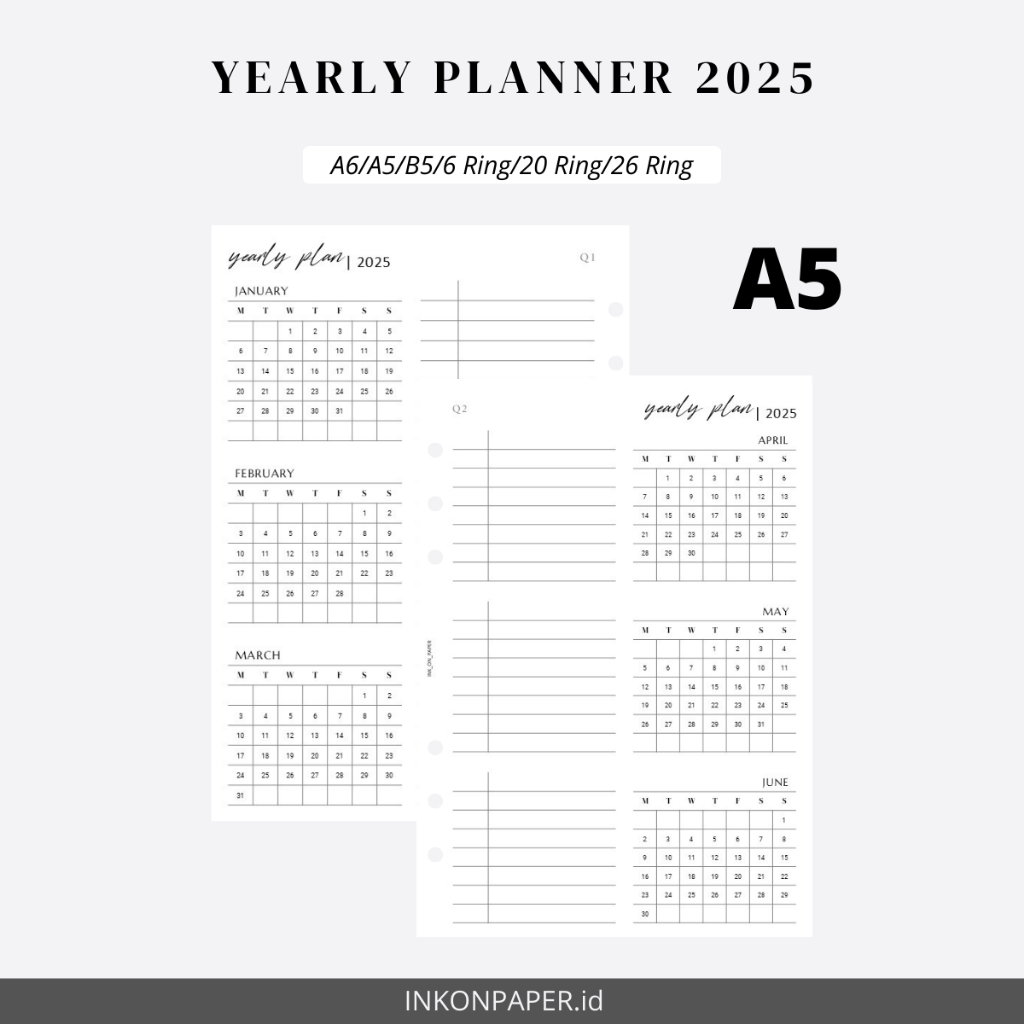 A5 - Planner 2025, A5 Binder Contents, Quarterly Plan/Yearly Planner
