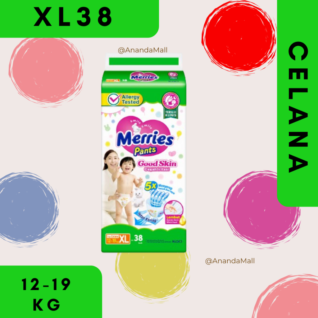 Merries Good Skin XL38 - Baby Diaper Pants (12-19)kg | Shopee Malaysia