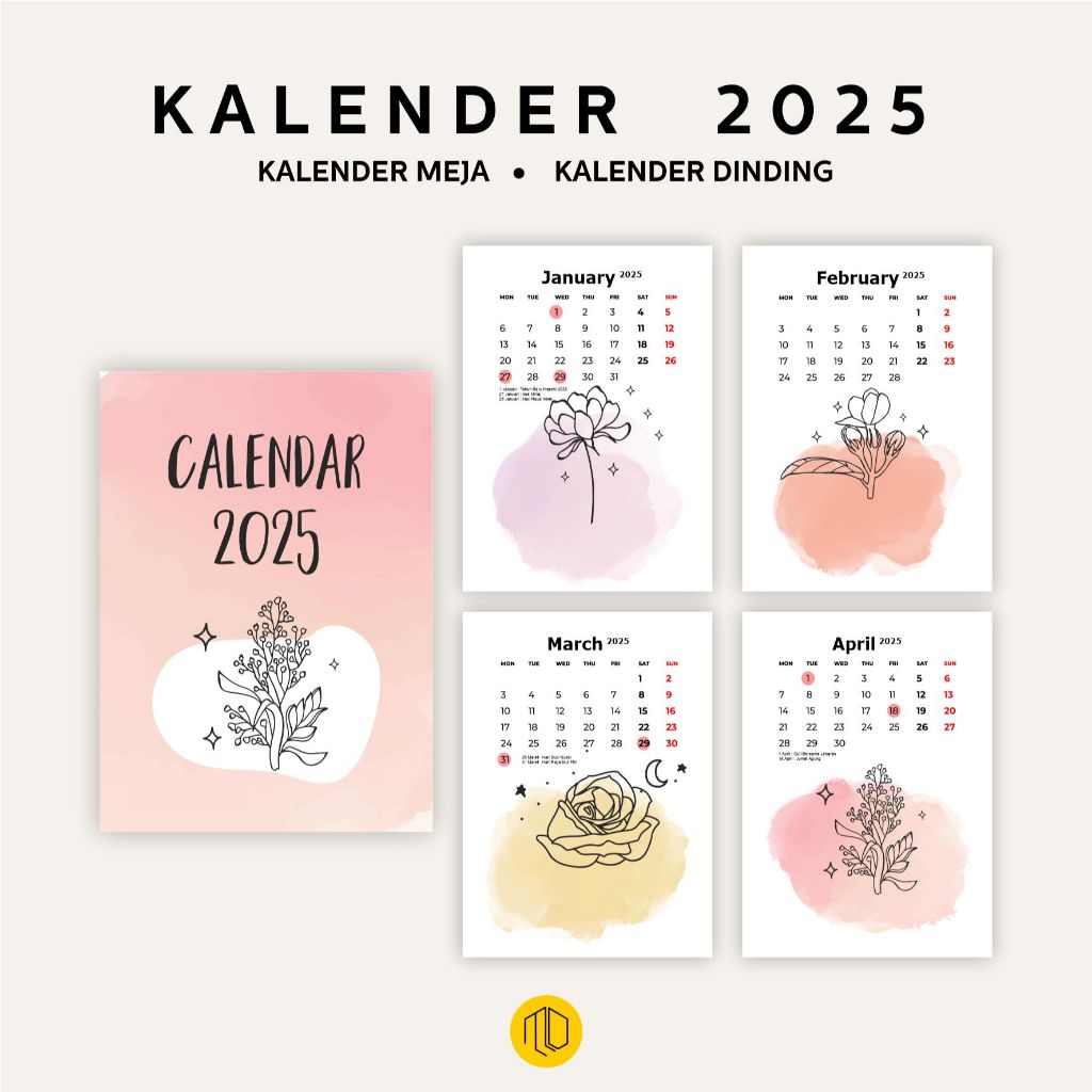 2025 AESTHETIC Floral Print CALENDAR - DESK CALENDAR - 2025 CALENDAR ...