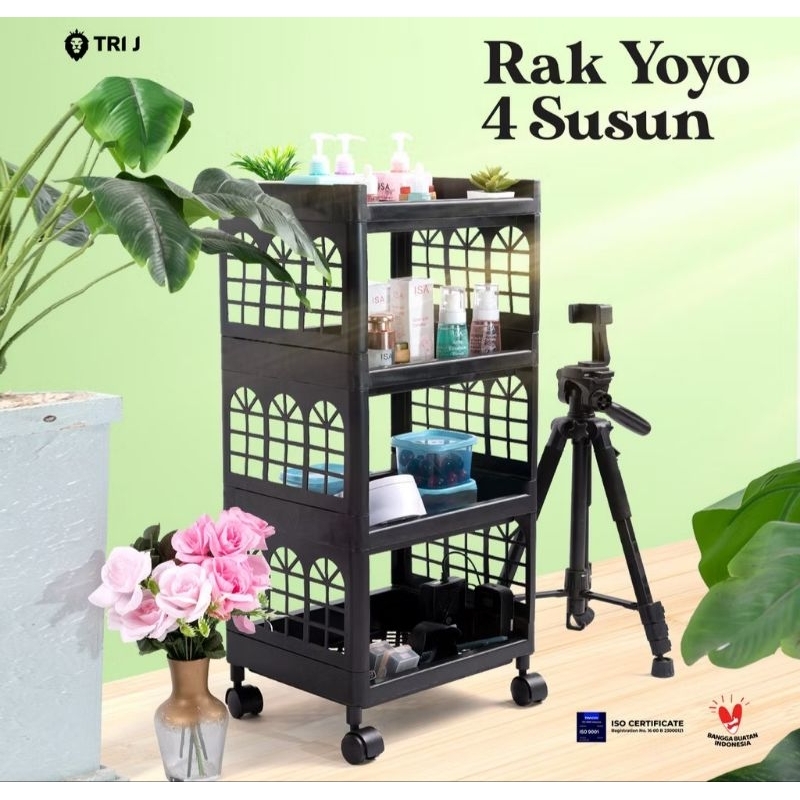 HITAM Plastic YOYO RACK 4 STORIES MULTIPURPOSE SHELF (ALL BLACK BLACK ...