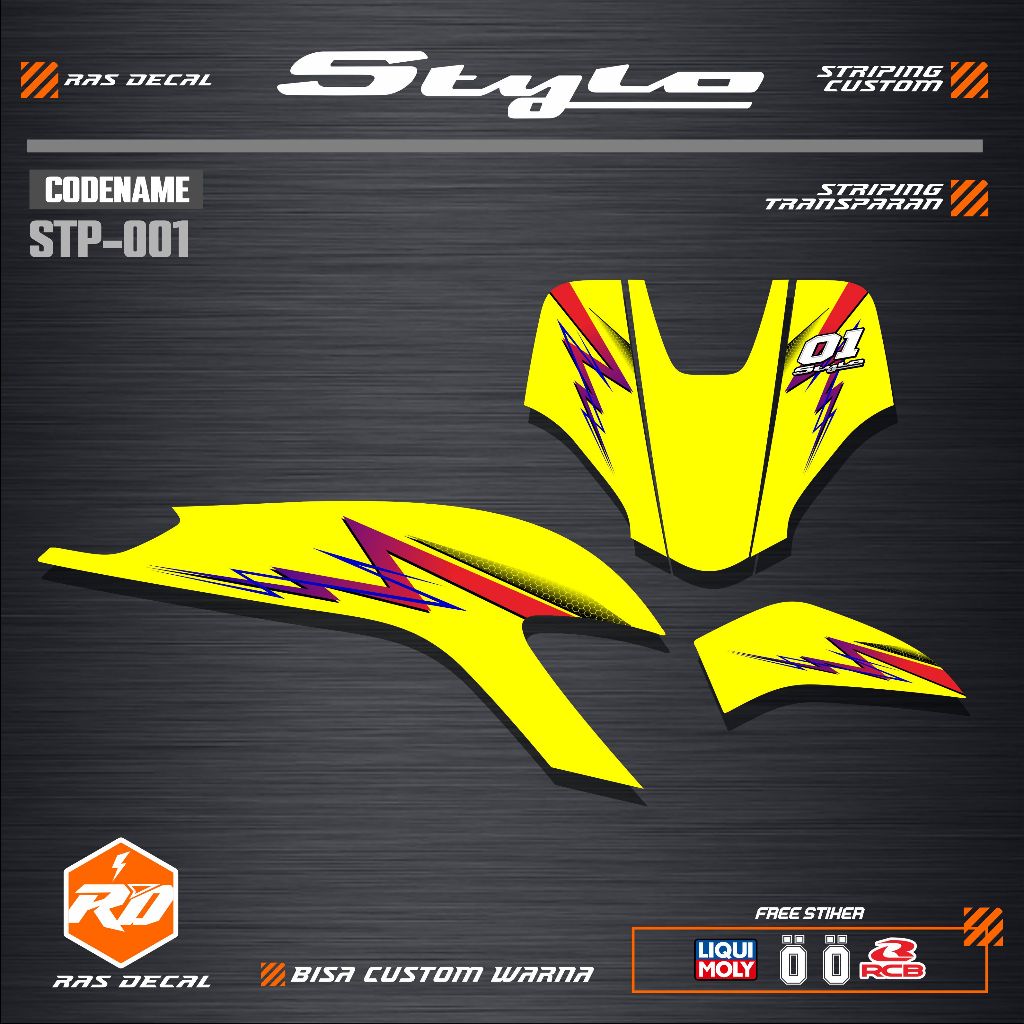 Custom Honda Stylo Transparent Lightning Motif Striping Sticker Stylo ...