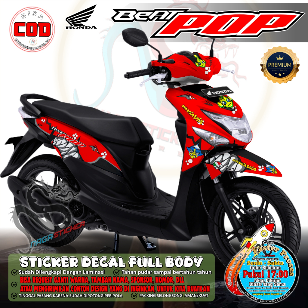 Honda Beat Pop FullBody Decal Sticker Shark Motif NS3606 Custom Design ...