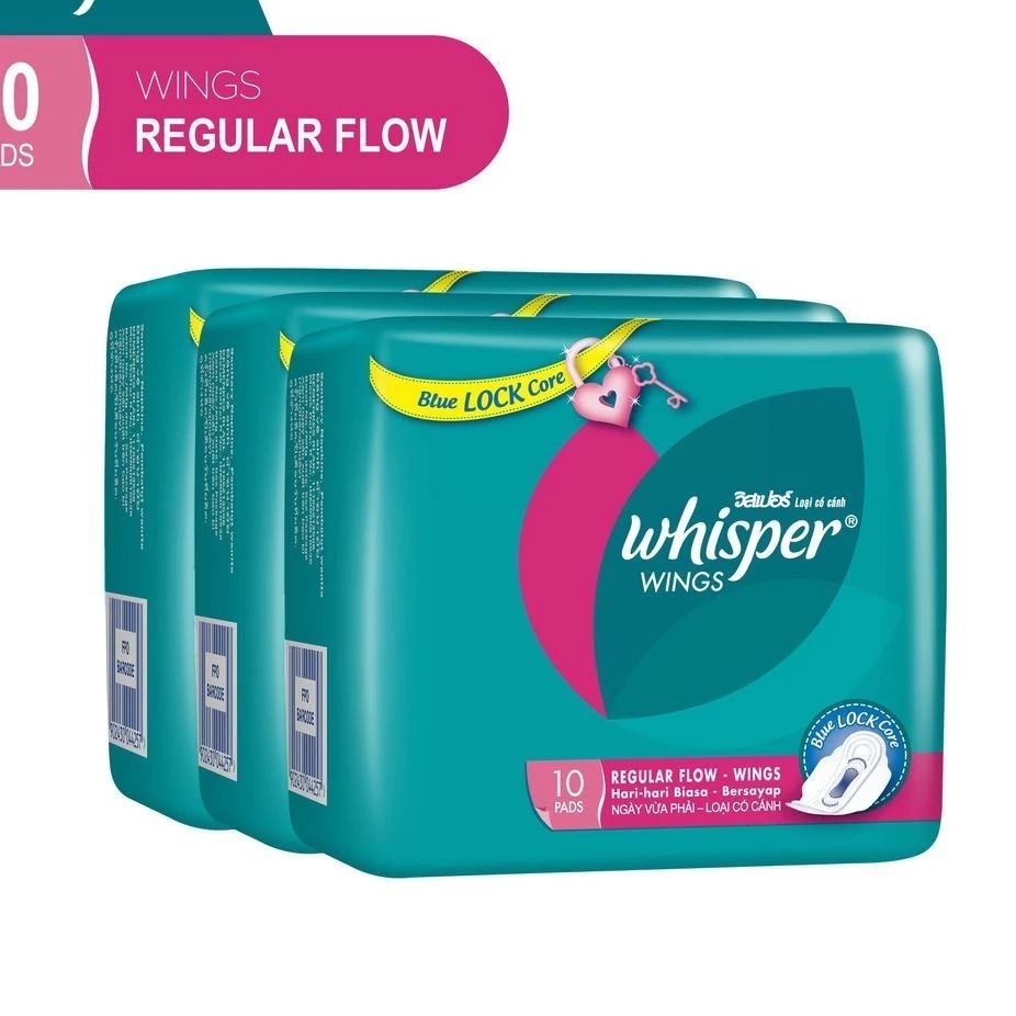 Whisper Sanitary Pads Regular Flow Wings Contents 10 Pack of 3 Sanitary ...