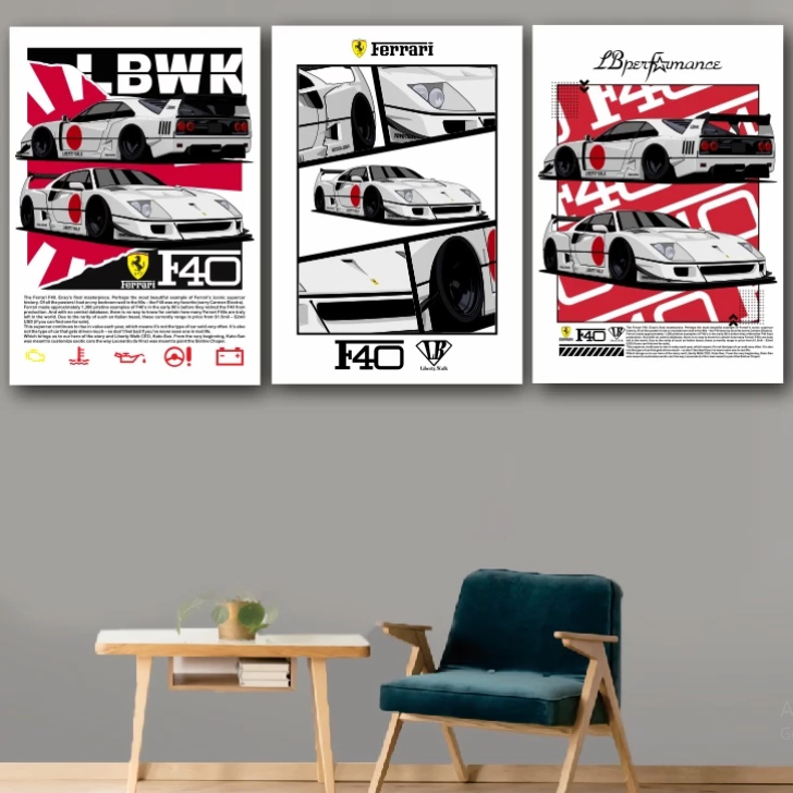 GILAN FERRARI F40 LBWK LIBERTY WALK Wooden Poster Decorative Wall ...