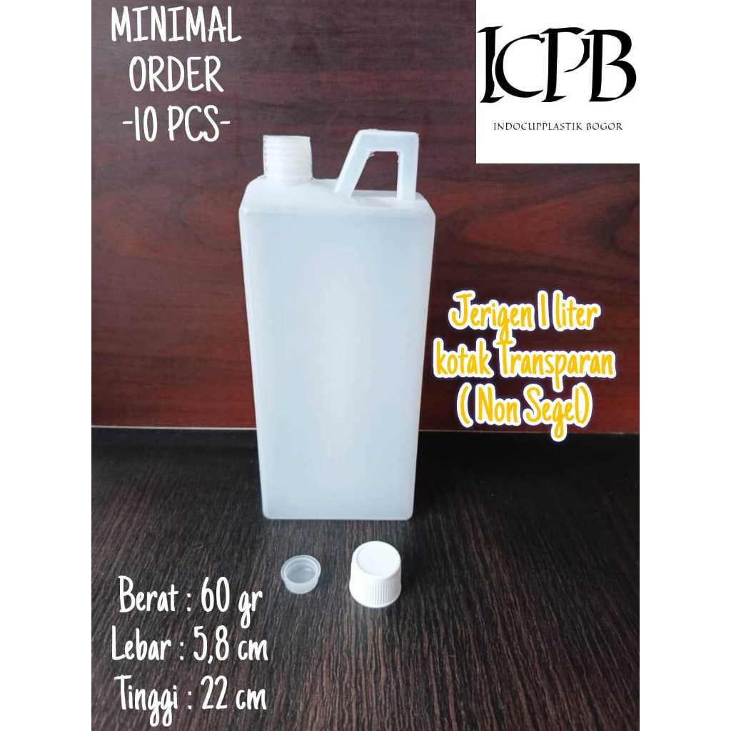 1 Liter Transparent Square Tall Jerry Can + NON SEALED White Lid / 1 L ...
