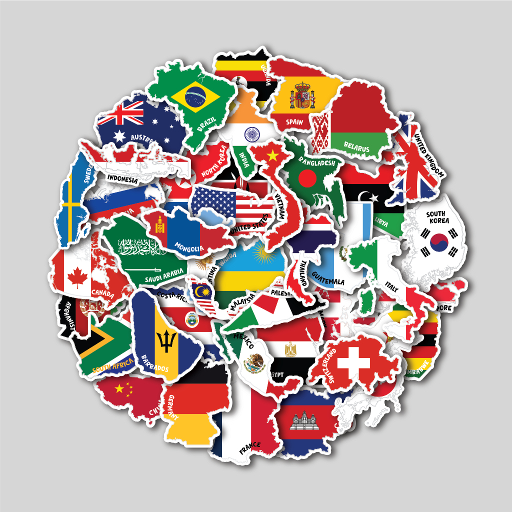 Sticker PACK WORLD MAP FLAG 1 | Tumbler STICKER | Helmet Suitcase ...
